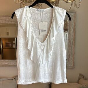 Zara Elegant White Ruffle Linen Top